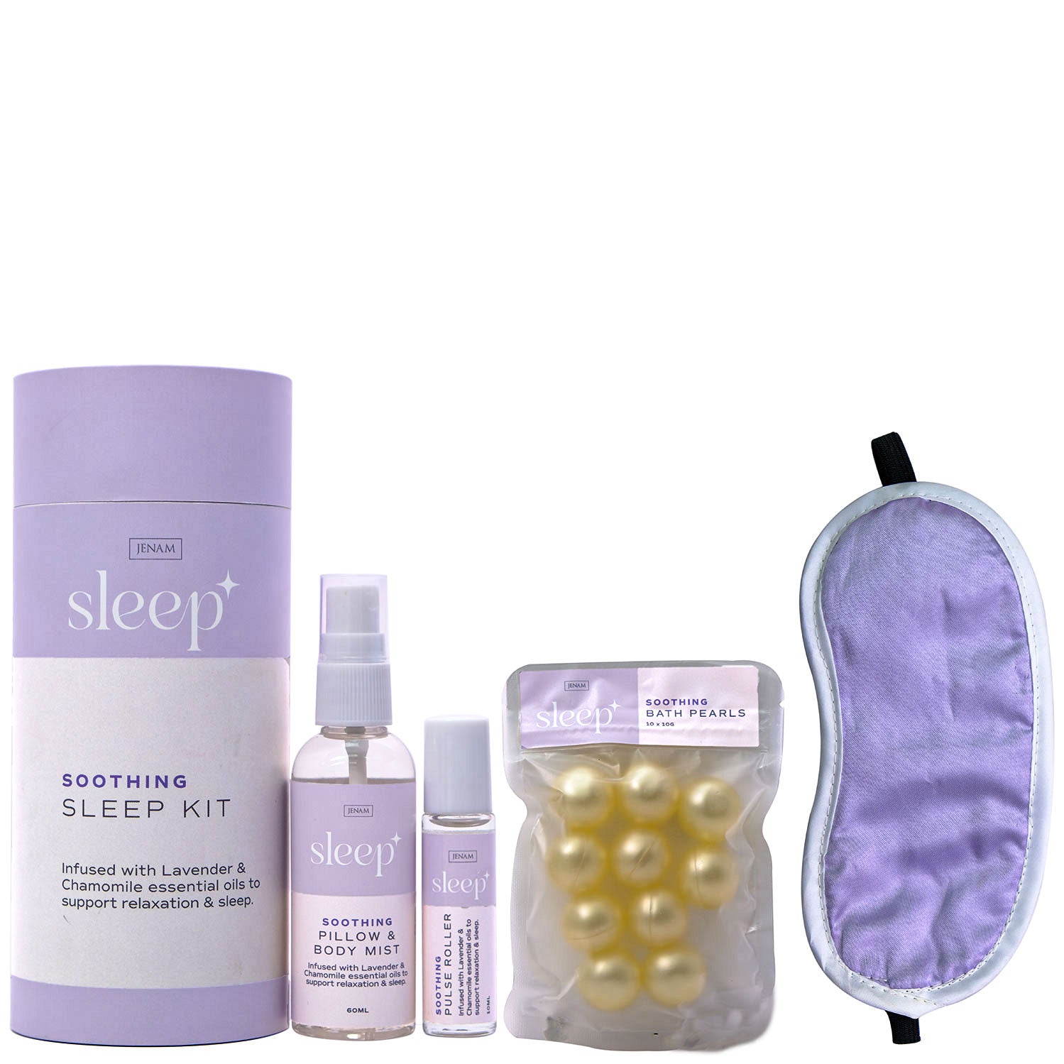 Jenam Wellness Sleep Kit (Eye Mask, 10 X Bath Pearls, 10ml Pulse Rolle –  Jenam Online