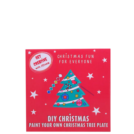 Christmas Paint Your Own Christmas Tree Plate - 6 Paint Pots, Paint Brush & Ceramic Tree Plate (18.5 x 20cm)