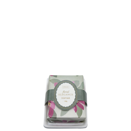 Floral Elegance Soap On A Ceramic Dish - 160g Soap & Ceramic Soap Dish (8 x 10cm)