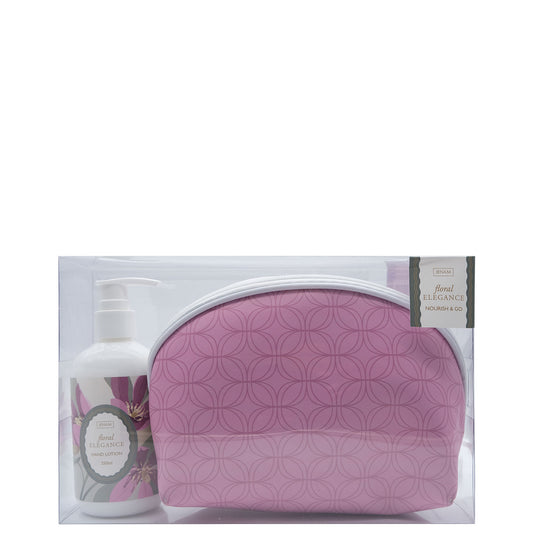 Floral Elegance Nourish & Go - 250ml Hand Lotion & Cosmetic Bag (18 x 6 x 14cm)