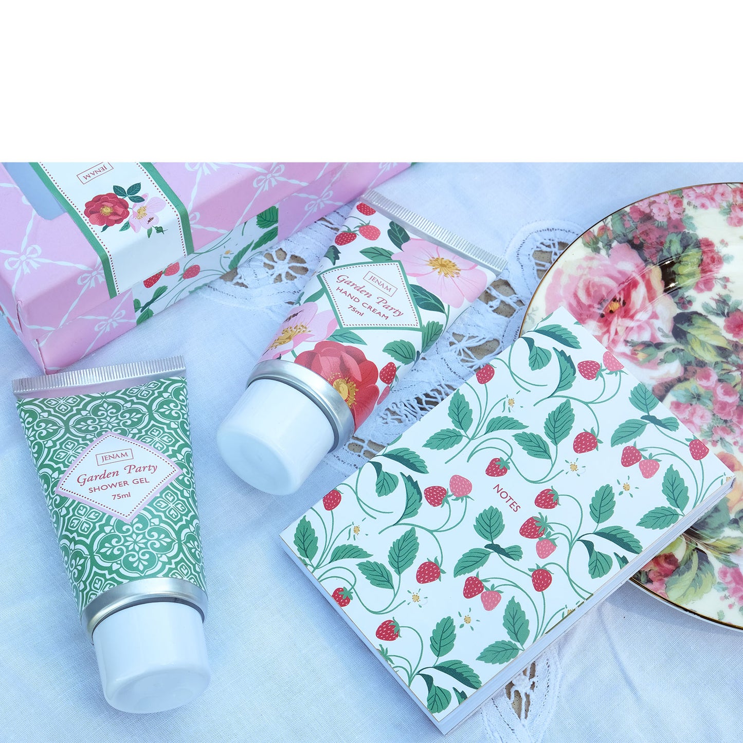 Garden Party Box Of Delights - 75ml Hand Cream, 75ml Shower Gel & A6 Notepad