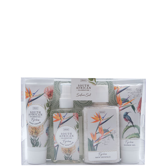 A South African Celebration Safari Set - 60ml Hand Cream, 60ml Shower Gel, 250g Bath Crystals  & 90ml Body Spritzer