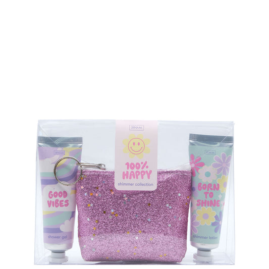 100% Happy Shimmer Collection - 30ml Shimmer Lotion, 30ml Shower Gel & Shimmer Coin Purse (9 x 8cm)