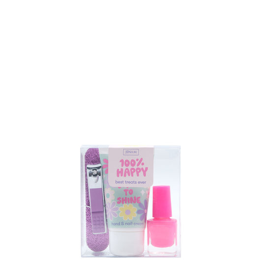 100% Happy Best Treats Ever - 30ml Hand & Nail Cream, Sparkle Nail File (8.5cm), Nail Polish & Finger Nail Clipper