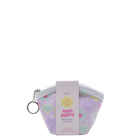 100% Happy Sweet & Sassy Essentials - Coin Purse (13 x 10cm), 30ml Hand Cream & 15g Lip Balm