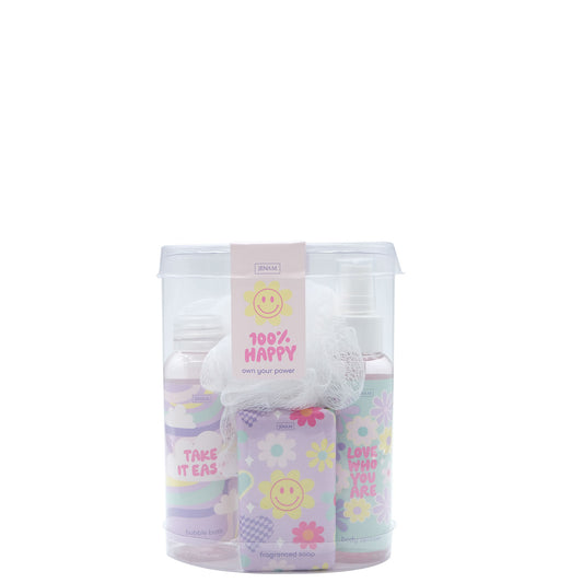 100% Happy Own Your Power - 100ml Spritzer, 100ml Bubble Bath, 60g Soap & 30g Mesh Sponge