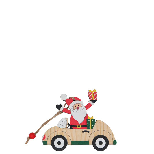 Father Christmas Car Ornament (Wooden) - 11.5 x 9cm