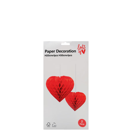 Valentine's Paper Decoration 2pc (Hearts) - 18 x 20cm & 28 x 30cm